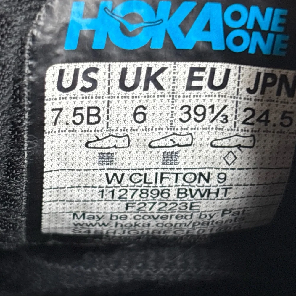 Hoka Clifton 9 Women’s Size 7.5 Shoes‎ Black White Sneakers